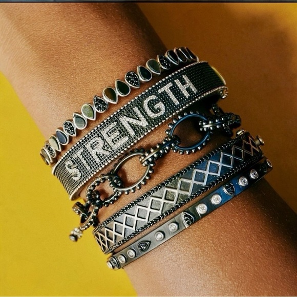 FREIDA ROTHMAN WOMEN OF STRENGTH BLACK RHODIUM And PLATINUM BANGLE BRACELET NEW - Picture 7 of 17